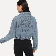 Shein Letter Embroidery Denim Jacket