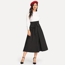 Shein Button Detail Bow Tie Waist Skirt