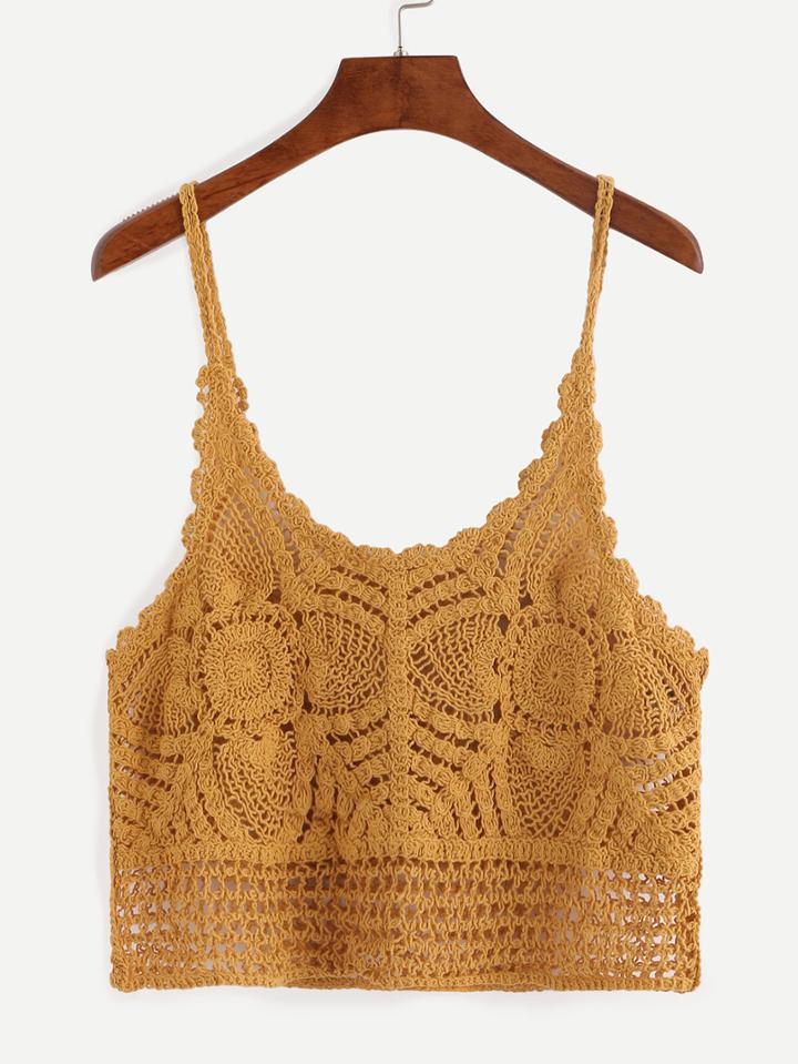 Shein Hollow Out Crochet Cami Top - Yellow