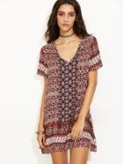 Shein Multicolor Vintage Print Short Sleeve Shift Dress