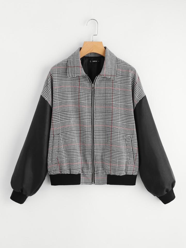 Shein Contrast Sleeve Plaid Jacket