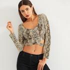 Shein Crisscross Strap Detail Snakeskin Top