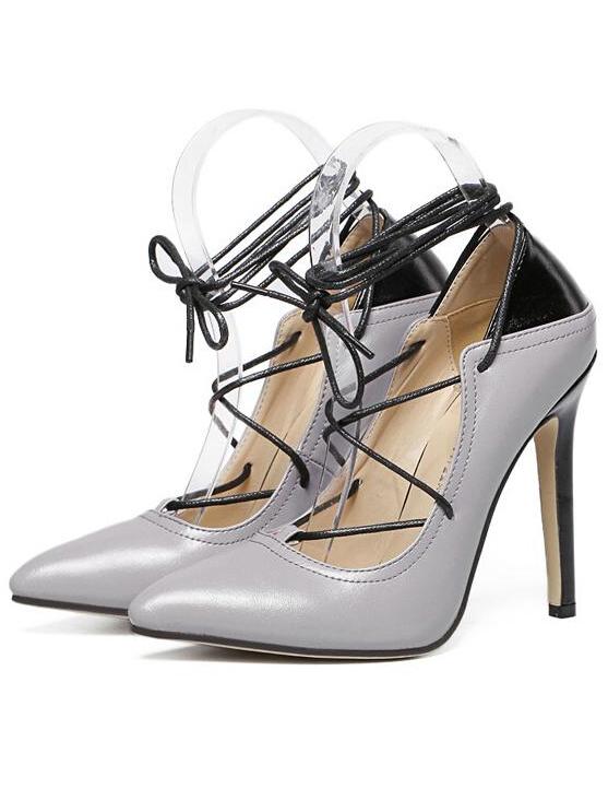 Shein Grey Contrast Pointy Lace Up Stiletto Heels