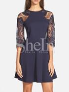 Shein Navy Half Sleeve With Crochet Lace Dress