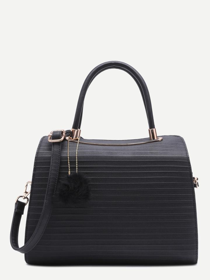 Shein Black Pom Pom Embossed Pu Bowling Bag