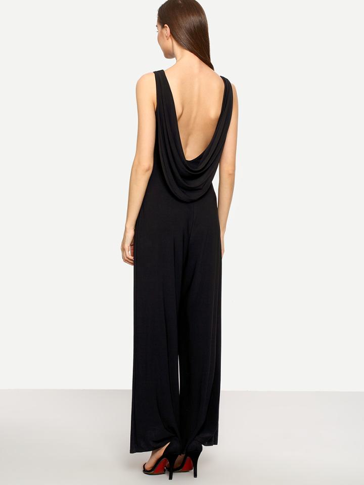 Shein Black Sleeveless Backless Jumpsuit