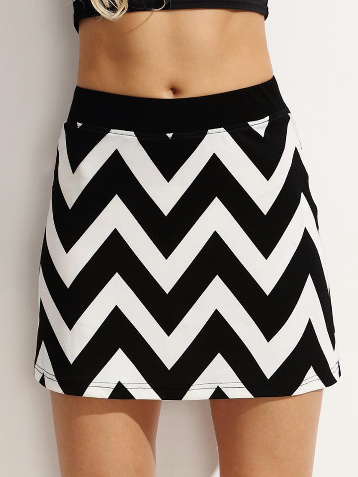 Shein Black And White Zigzag A Line Skirt