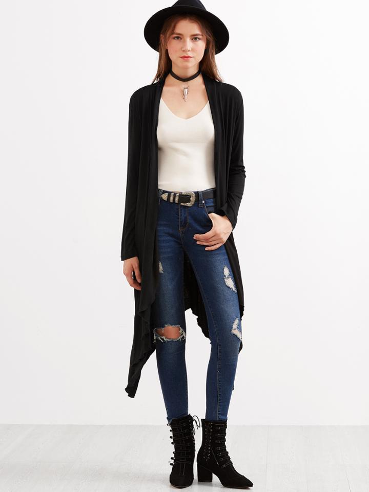 Shein Black Long Sleeve Asymmetric Cardigan