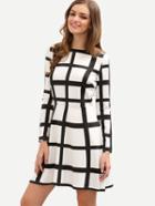 Shein Black White Grid Long Sleeve Dress
