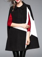 Shein Black Shirt Collar Star Print Cape Coat