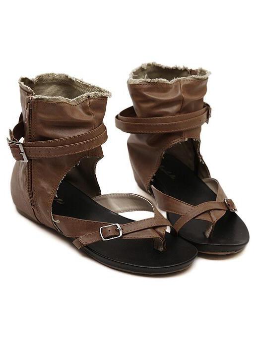 Shein Crisscross Straps Ankle Wrap Khaki Sandals