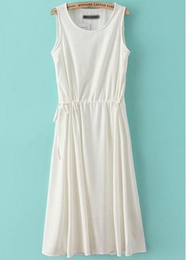 Rosewe Chic Solid White Round Neck Sleeveless Maxi Dress
