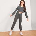 Shein Girls Cut Out Front Top & Drawstring Waist Pants Set