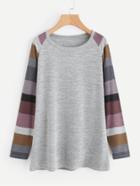 Shein Contrast Striped Raglan Sleeve Marled Knit Tee