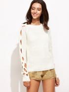 Shein White Crisscross Raglan Sleeve Sweater