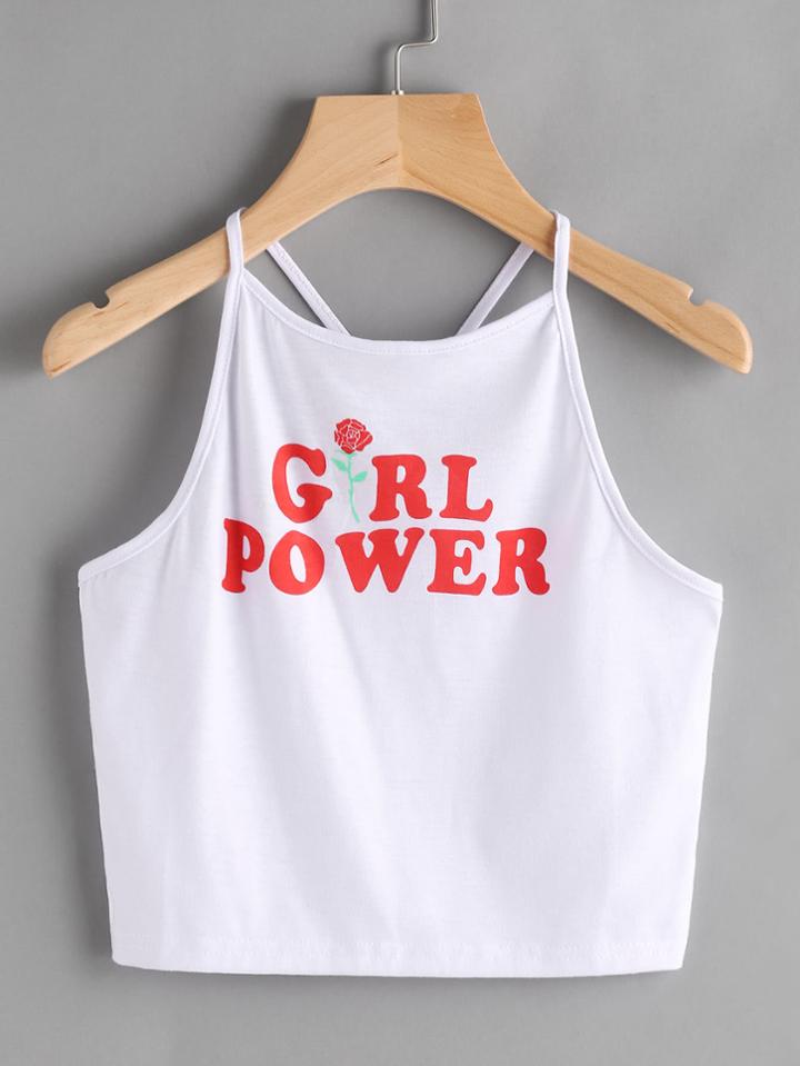 Shein Letter Print Y Strap Back Top