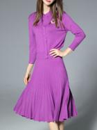 Shein Purple Knit Top With Pleated Skirt