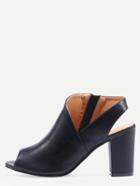 Shein Asymmetric Cut High Vamp Stacked Heel Sandals - Black