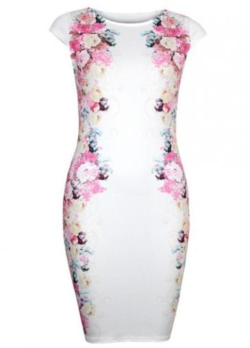 Rosewe Enchanting Cap Sleeve Flower Print Woman Bodycon Dress