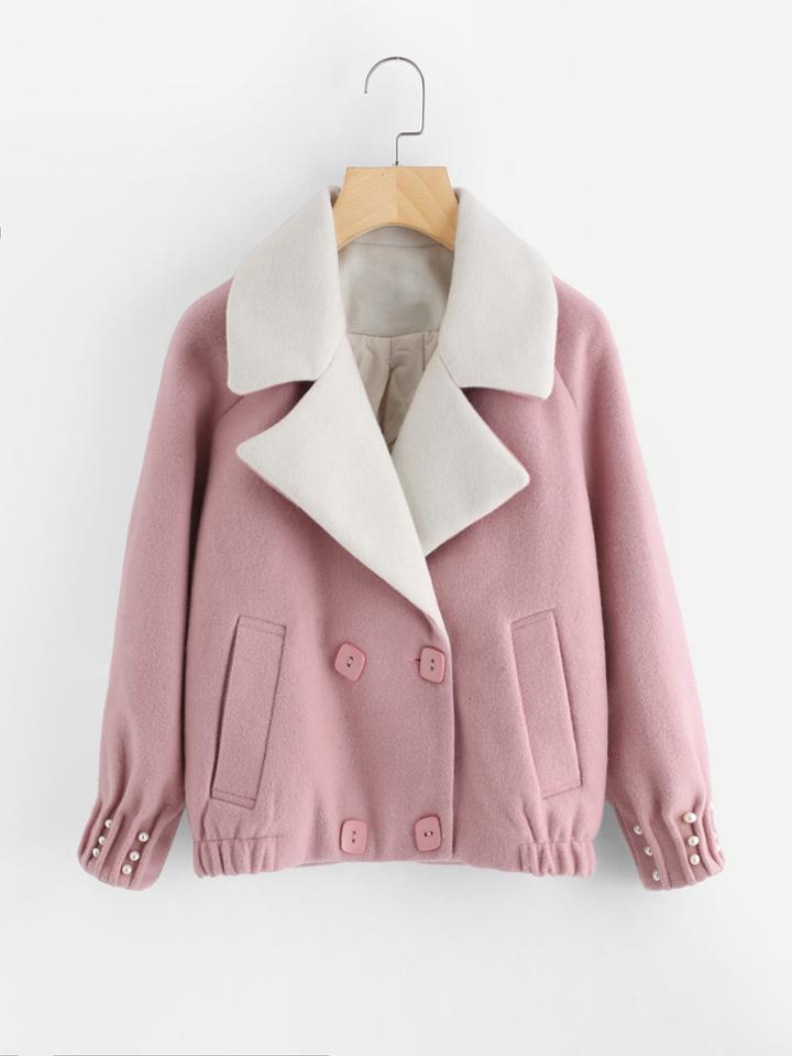 Shein Faux Pearl Detail Elastic Hem Jacket
