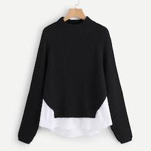 Shein Plus Raglan Sleeve Contrast Hem Sweater