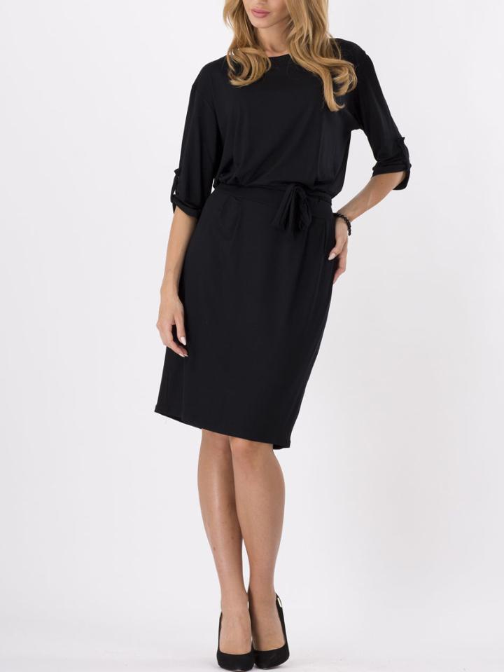 Shein Black Elbow Sleeve Pencil Dress With Ribbon