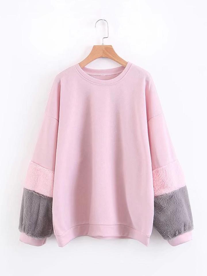 Shein Faux Fur Insert Sleeve Boyfriend Sweatshirt