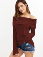 Shein Burgundy Off The Shoulder Foldover Knit T-shirt