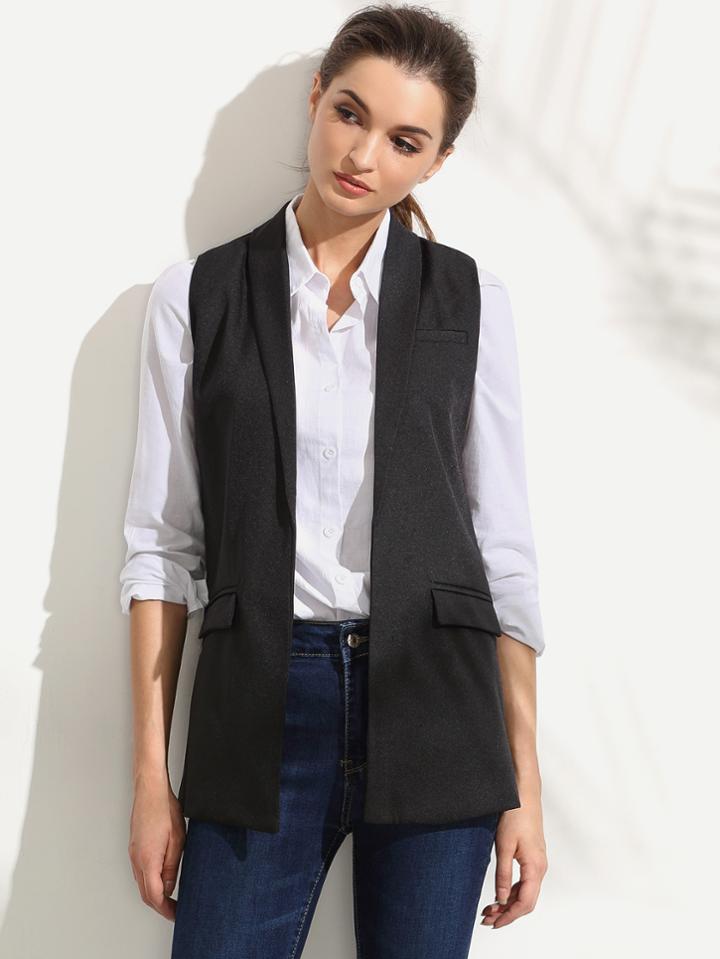 Shein Black Shawl Lapel Sleeveless Blazer