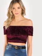 Shein Off Shoulder Smocked Velvet Top