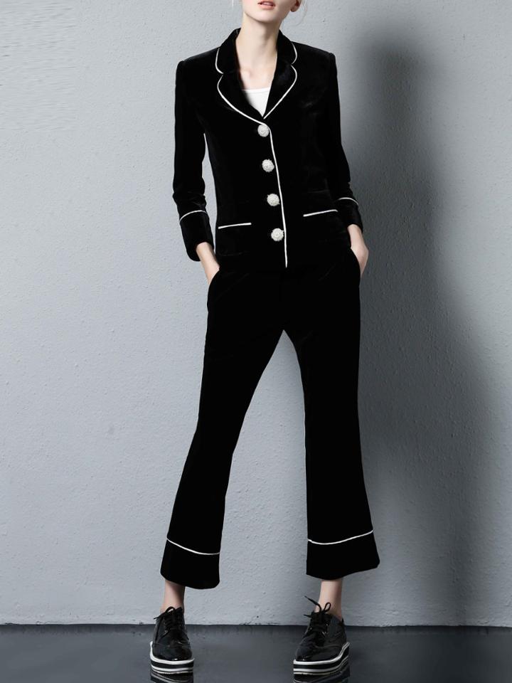 Shein Black V Neck Top With Pockets Pants
