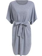 Shein Grey Round Neck Tie-waist Loose Dress