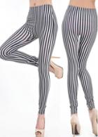 Rosewe Elastic Waist Vertical Stripe Print Leggings