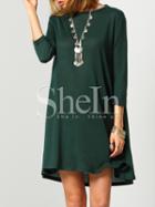Shein Dark Green Round Neck Cut Out Casual Dress