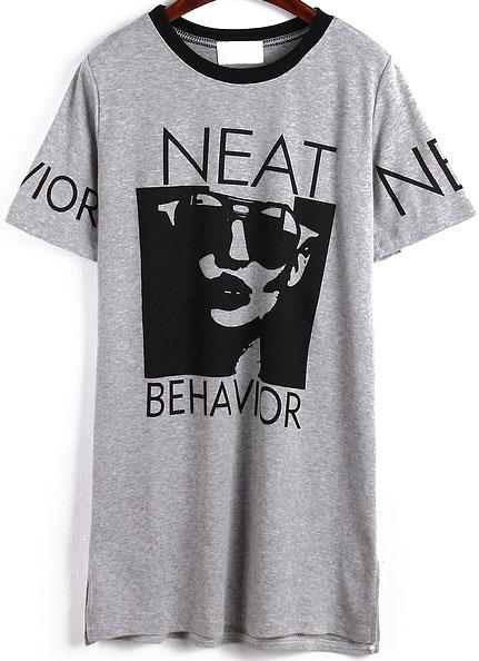 Shein Grey Letter Print Loose T-shirt