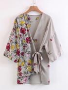 Shein Floral Print Lace Up Wrap Top