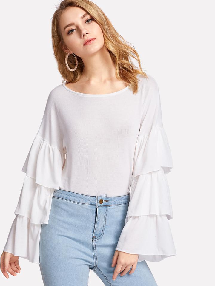 Shein Boat Neck Tiered Sleeve Top