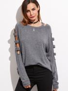 Shein Grey Ladder Cutout Raglan Sleeve Sweater