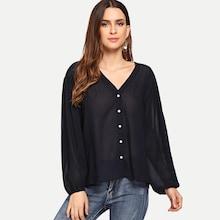 Shein V-neck Button Up Blouse