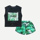 Shein Toddler Boys Tropical Print Vest With Drawstring Shorts