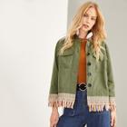 Shein Raw Hem Button Up Pocket Front Jacket