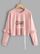 Shein Frilled Detail Sleeve Print Pullover