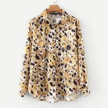 Shein Chain Print Dip Hem Satin Blouse