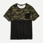Shein Men Cut And Sew Pocket Front Camouflage Tee