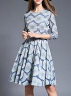Shein Grey Belted Jacquard A-line Dress