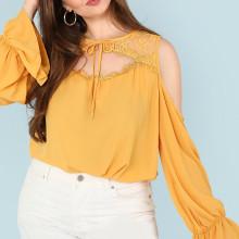 Shein Plus Cutout Front Lace Yoke Cold Shoulder Top