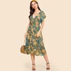 Shein Button Up Flower Print Dress