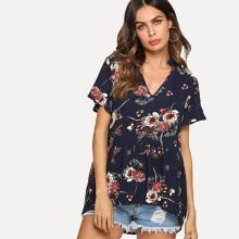 Shein Flower Print Dip Hem Smock Top