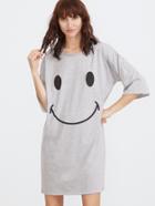 Shein Grey Smiley Face Print Drop Shoulder Tee Dress