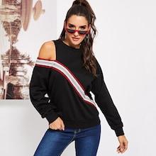 Shein Cut Out Shoulder Tape Detail Sweatshirt